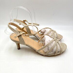 9.5W WIDE WIDTH Paradox London Helice Champagne Gold Heels Dress‎ Sandals Shoes